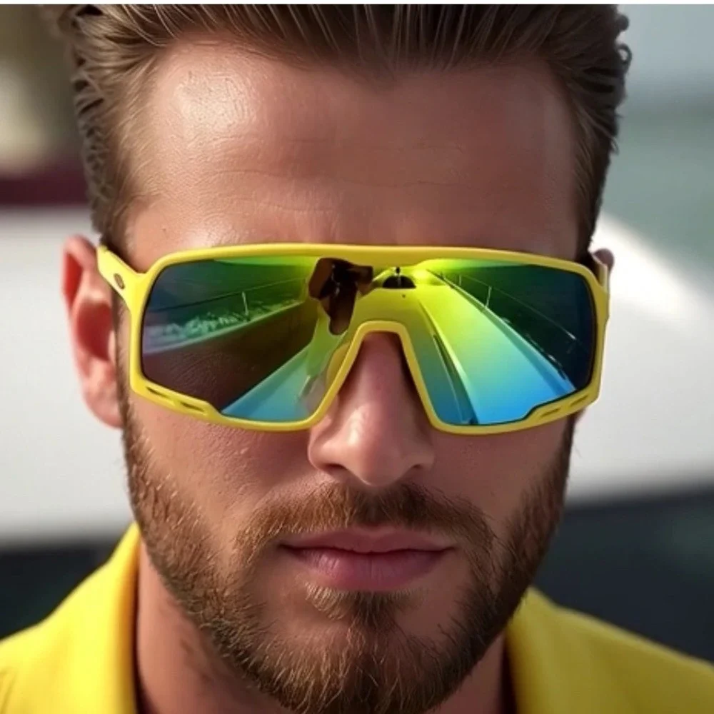 Mens Sport Sunglasses Yellow Red Mirror Lens Gafas Lentes Humbres Nuevo Elegante